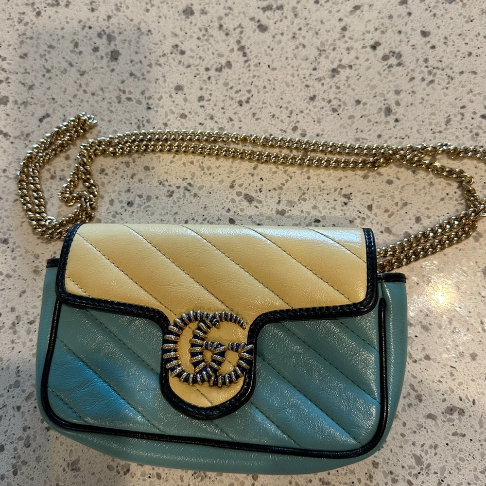 Gucci GG Marmont Mini Bag - Teal and Beige
